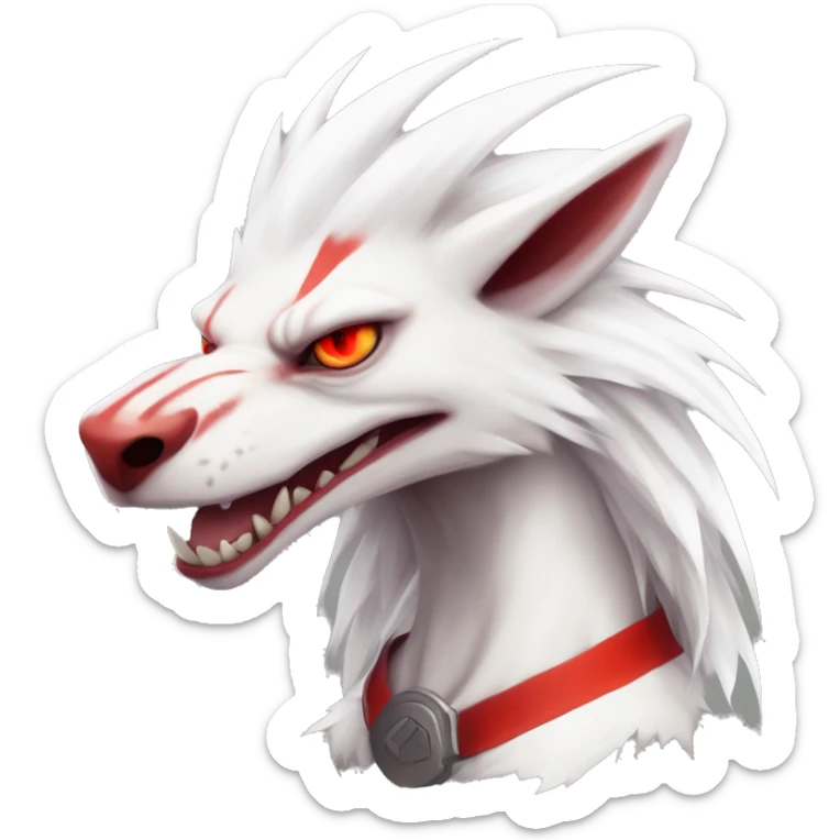 White edgy cute badass epic anthro modern albino sergal-vernid-Fakémon with red mane and red eyes with red edgy stripes, full body sticker