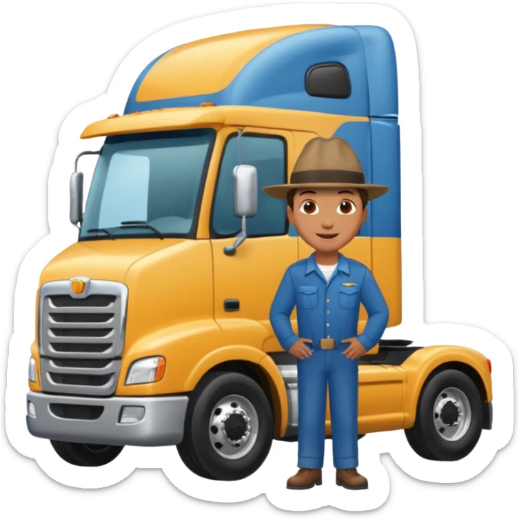 Kamyon şoförü Yarı Kamyon Karikatür çizimi kamyon yan dursun şoför de dışarda yanında olsun sticker