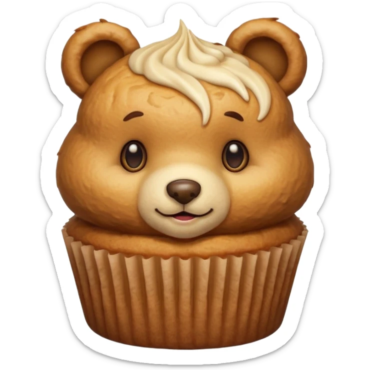 teddy bear muffin, golden brown, cute face, simple shading, iOS 18.0 emoji style, no background, inspired by reference image sticker