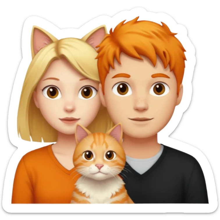 A blonde girl, a ginger cat, and a guy with black hair. sticker