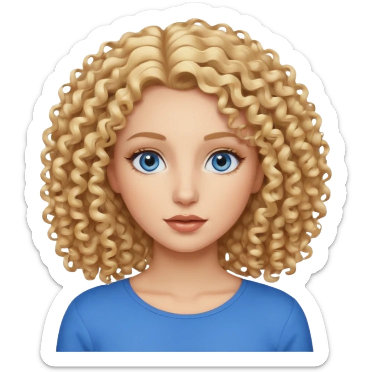 blondynka krecone wlosy i niebieskie oczy obrysowane usta na jasny braz sticker