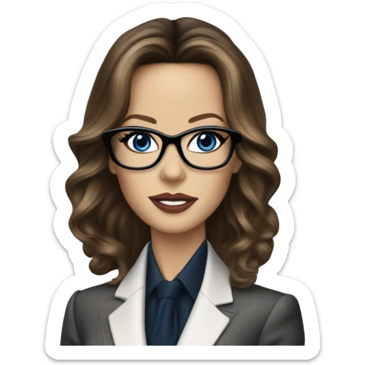 Realistic classy photo Kate Beckinsale blue eyes wearing glasses in a business meeting high fashion  sticker