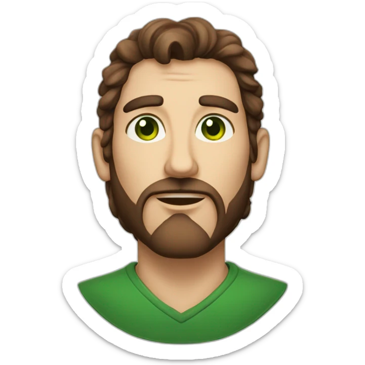 a long brown haired men with rhombus-shape face green eyes and big ling nose no facial hair sticker