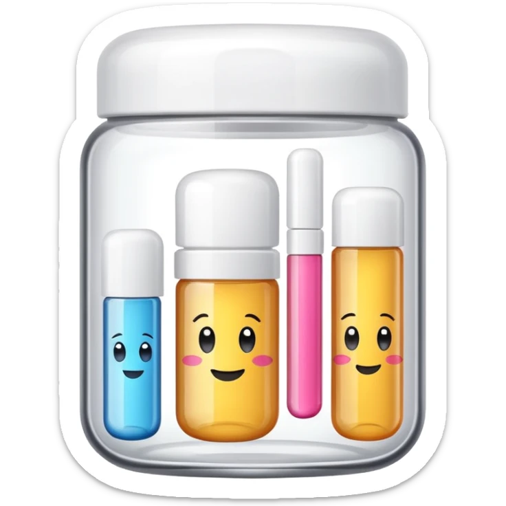 emoji of beauty tubes and jar with brand labels, minimalistic design sticker