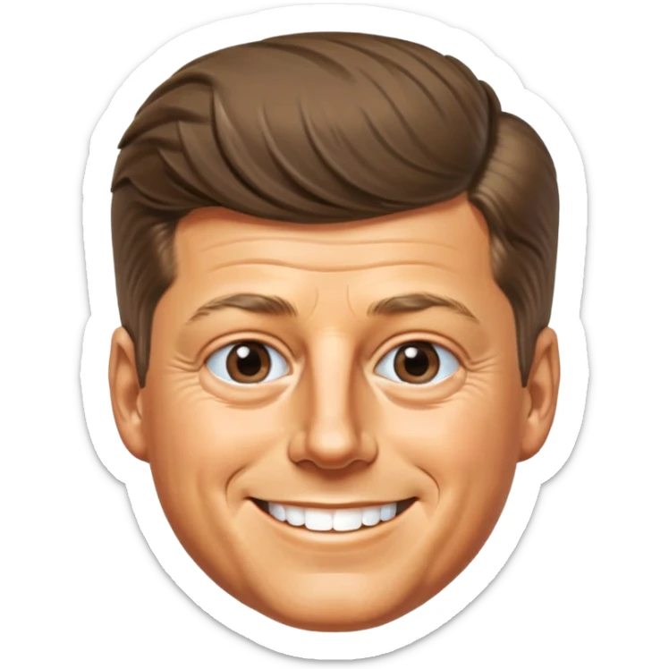 John F Kennedy, 35th president of the United States, with his iconic hairstyle and charming smile sticker