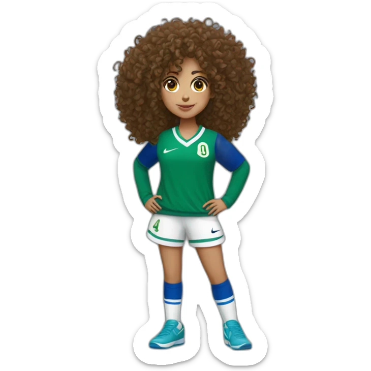 girl curly hair and a Algeria jersey blue and jogging blue, Nike blazer blue and swoosh blue sticker