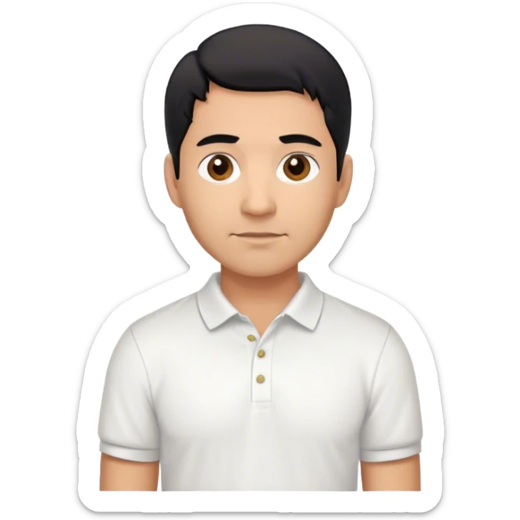 Latino male, black hair, about 45 years old, light brown, wearing a white polo shirt. sticker