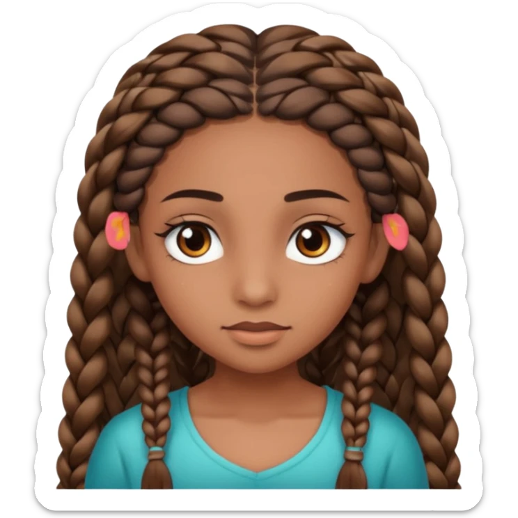 girl with thin braids long hair and brown eyes, brown skin, eyelashes, siren eyes sticker