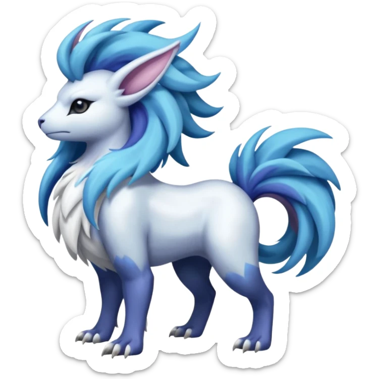 Shiny Glossy Pastel Light Divine Reptilian Draconian Furry Scaly Hairy Feathery Bovine Goated Feline Beautiful Floral Snowy Pretty Absol-Amaura-Suicune-Cobalion-fusion, full body sticker