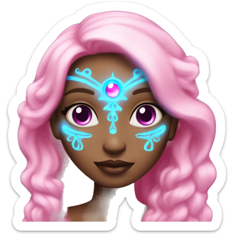 magical diva with pink andromedan skin long hair and blue eyes glowing third eye sticker