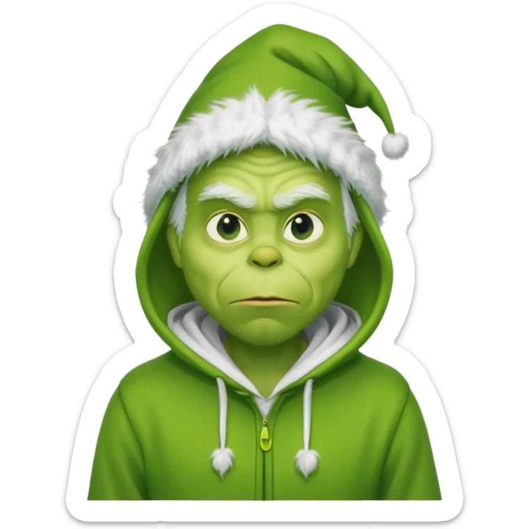 Create an avatar of white european male in hoodie with ``BST`` letters on it. make him look like grinch from movie sticker