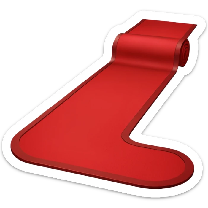 Minimalist emoji-style sticker of a blood-red carpet shaped like a thick trail or drop, flat vector design, no shadows. sticker