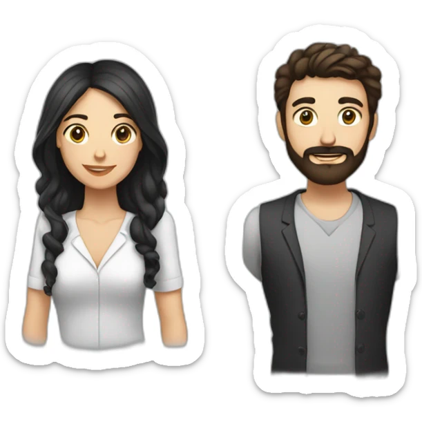 entrepreneur character with straight brown hair and beard next to woman character with black hair sticker