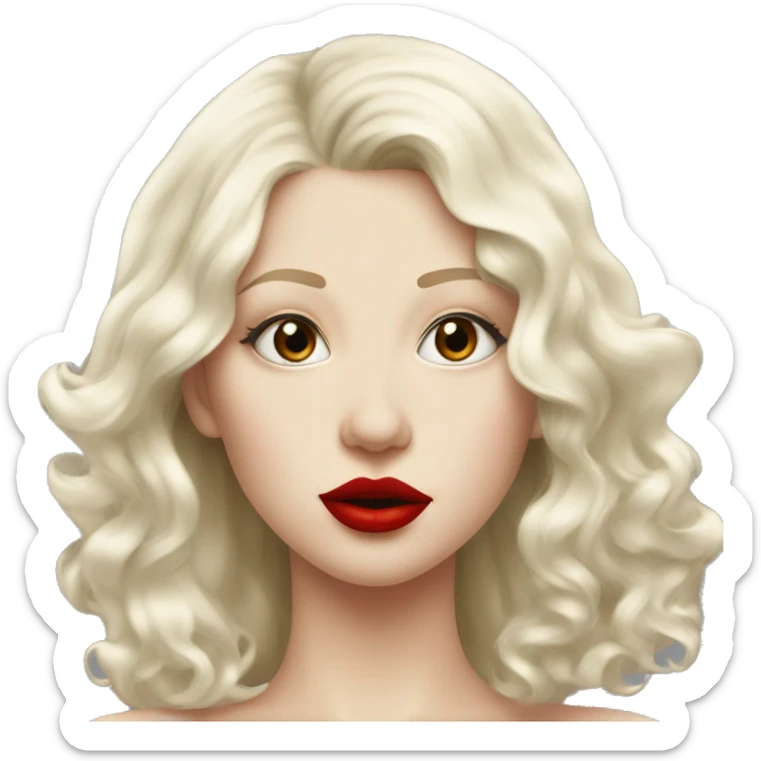 platinum blonde pale young woman with red lips, air kiss sticker