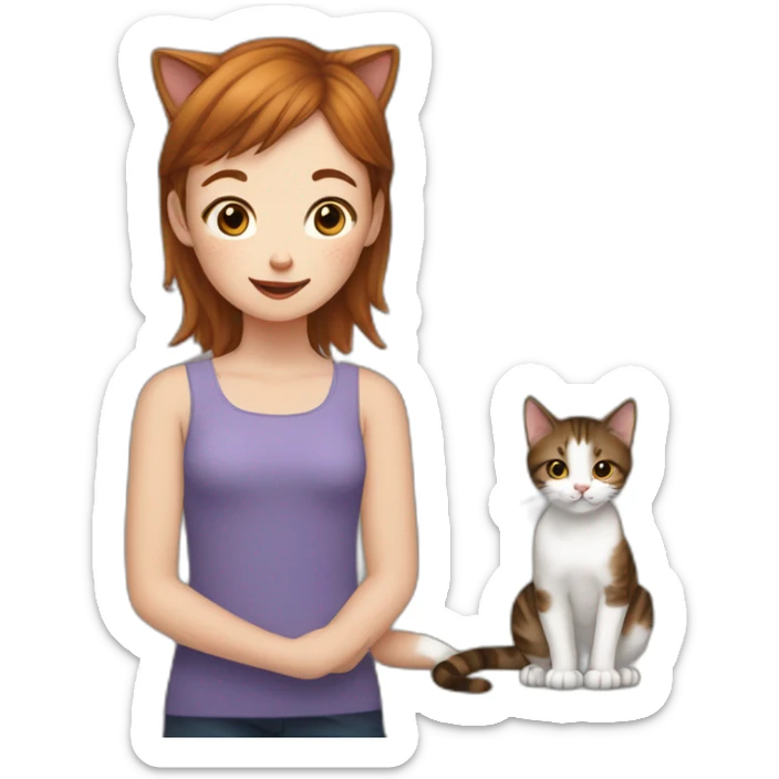 cat licks short girl with short brown hair and she has freckles sticker