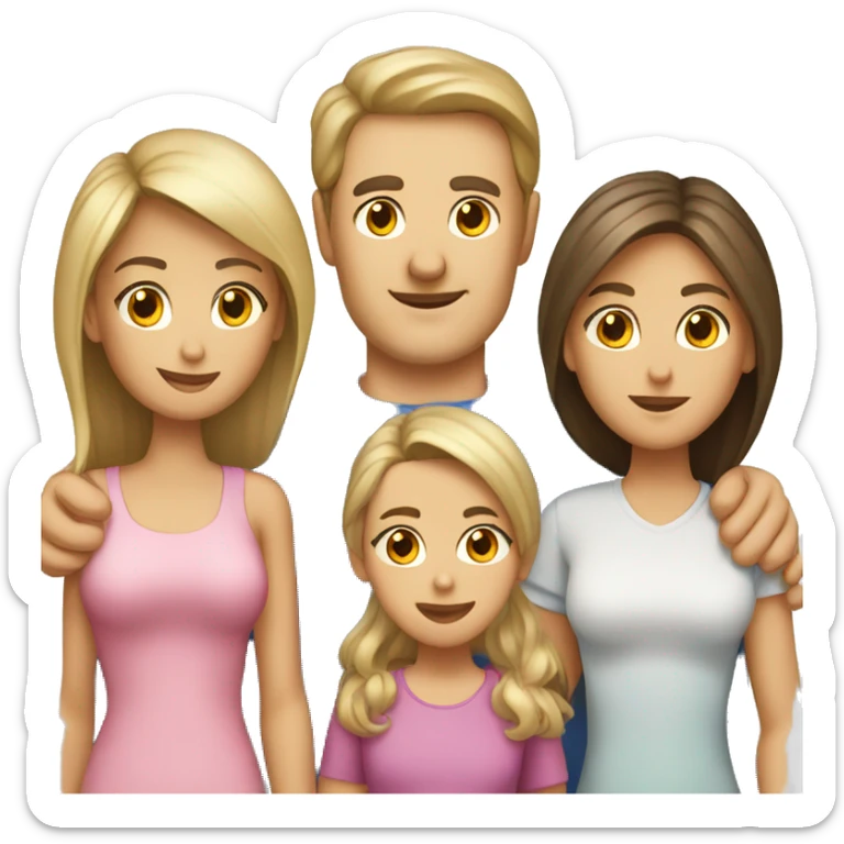 Caucasian family of four with man woman and two girls sticker