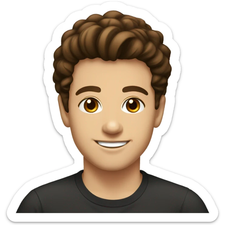 Teenage Albanian with brown hair blablack t shir an is smiling  sticker