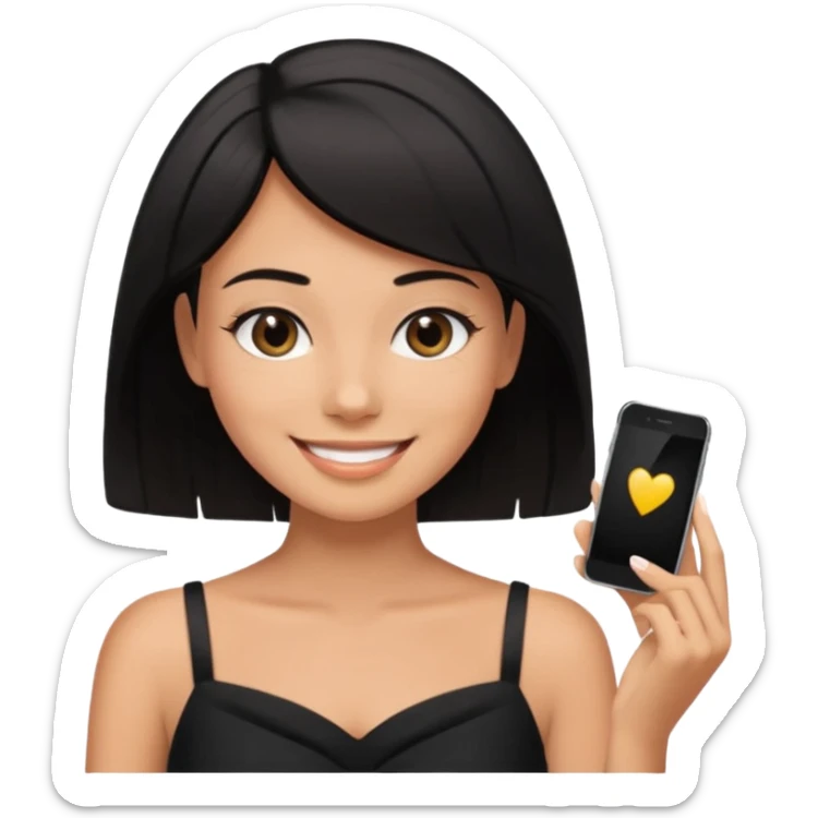 black short shoulder length hair tanned woman, black dress doing girly things sticker