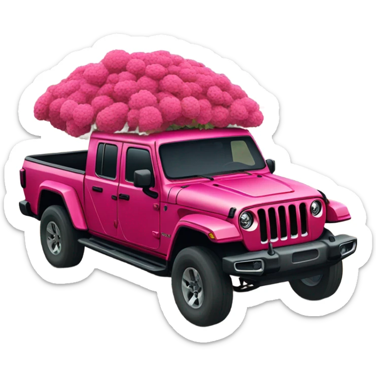 Realistic Red Jeep Gladiator with the truck bed full of pink flowers. sticker
