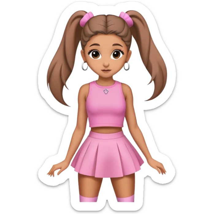 Ariana grande goes to the wicked set wearing a pink croc top and a short pink skirt  sticker
