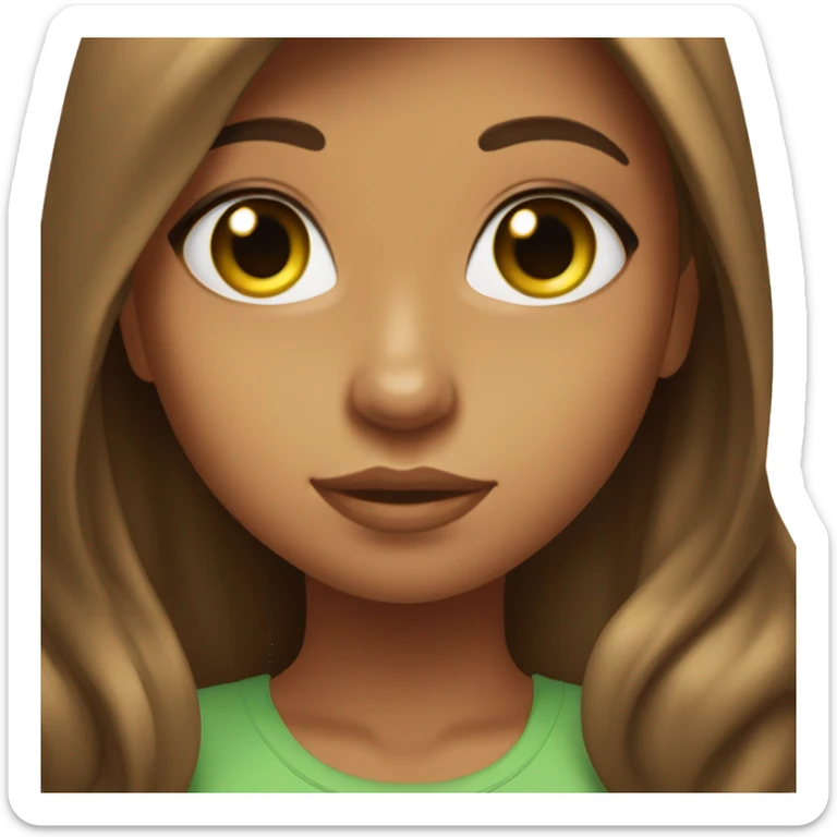 Girl with green eyes, tanned caramel skin, long brunette hair, small waist sticker