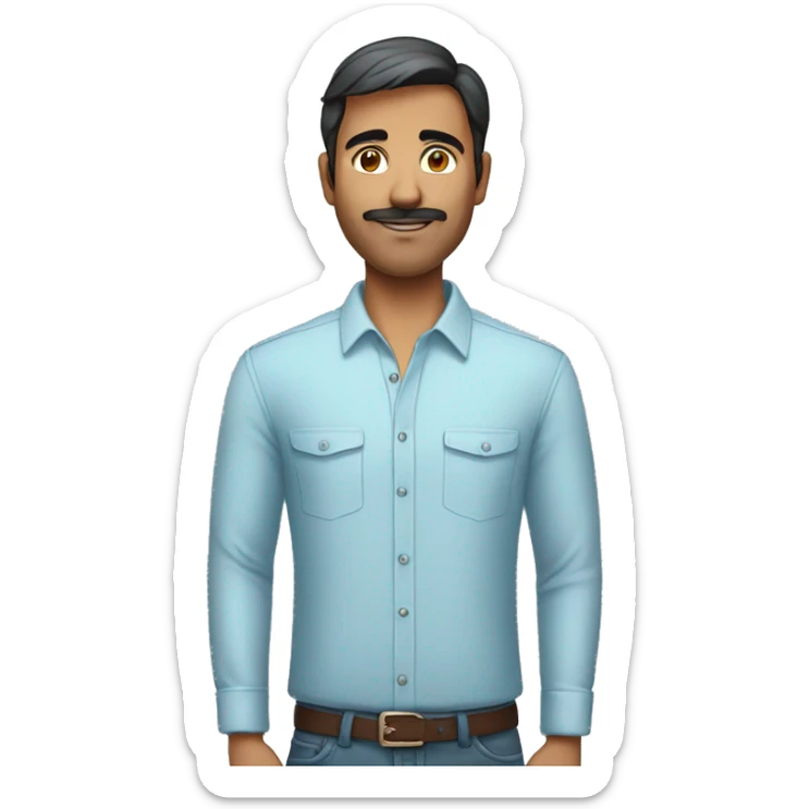 indian slim man in a light blue shirt, short hair and no facial hair sticker