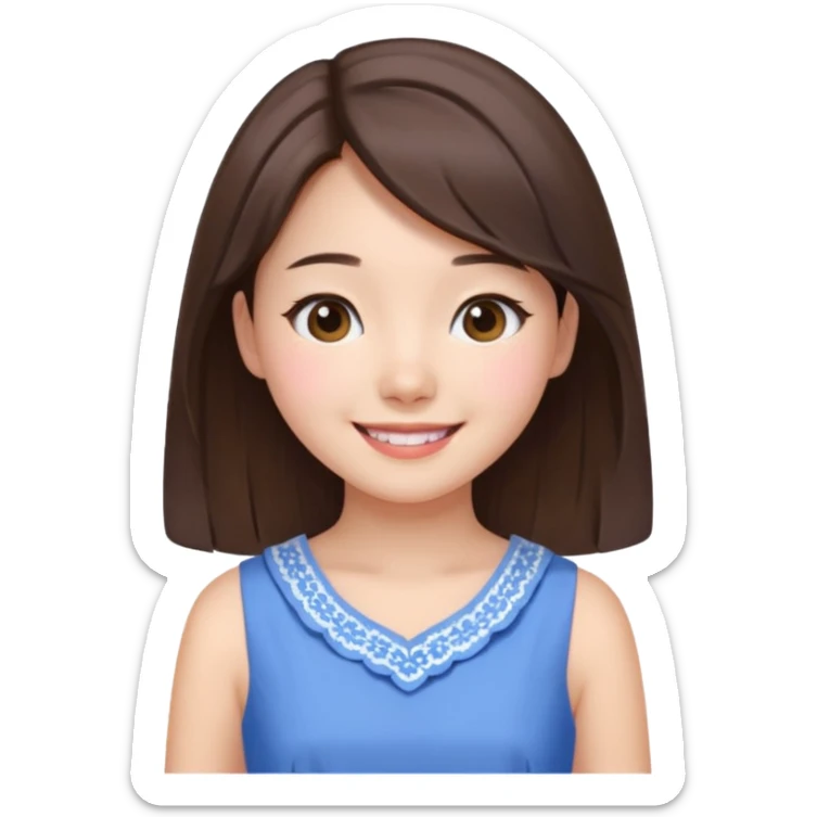 Korean girl in blue and white brunette girl in light prink dresses smiling sticker