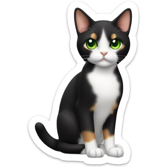 calico cat that looks like a black tuxedo with green eyes sticker