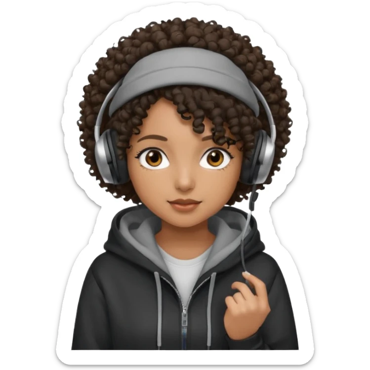 curly haired with headphones in and hoddie  black girlsgirls with cap sticker