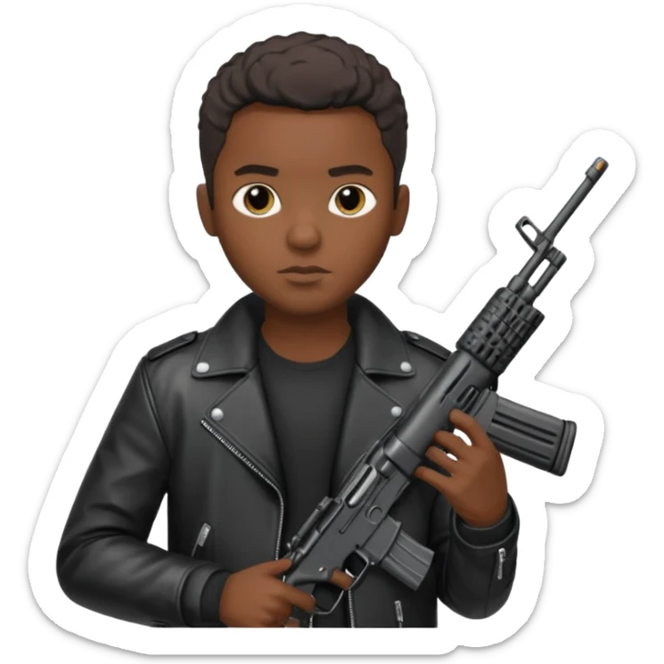 Fais moi un jeune afro américain qui ressemble a un gangster qui tient une AR15 sticker