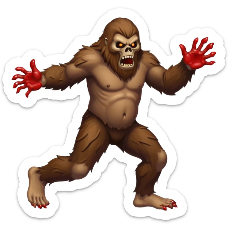 An angry sasquatch running full speed to the right in "blitzkrieg" mode. In the style of you bleeding skull art. Needs to be running in the opposite direction with bloody hands and feet sticker