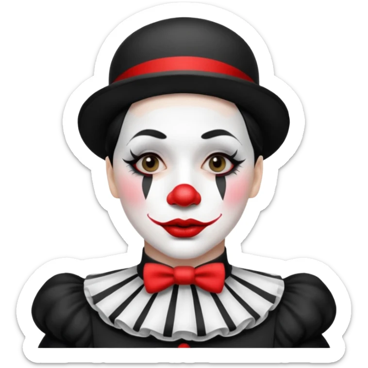 black and white mime clown emoji with white makeup lipstick and costume sticker