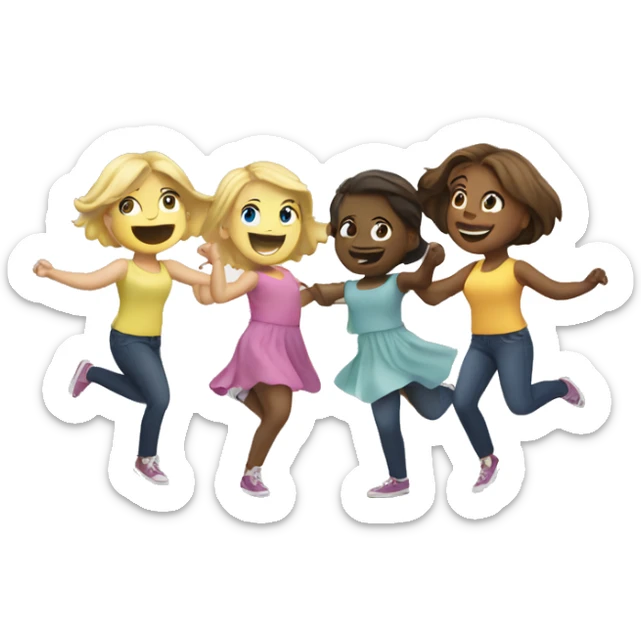 Two blonde girls and a brown haired girl dancing in a circle  sticker