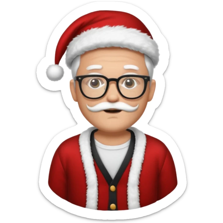 white man wearing glasses, black shirt hair dressed as hipster Santa in a cardigan  sticker