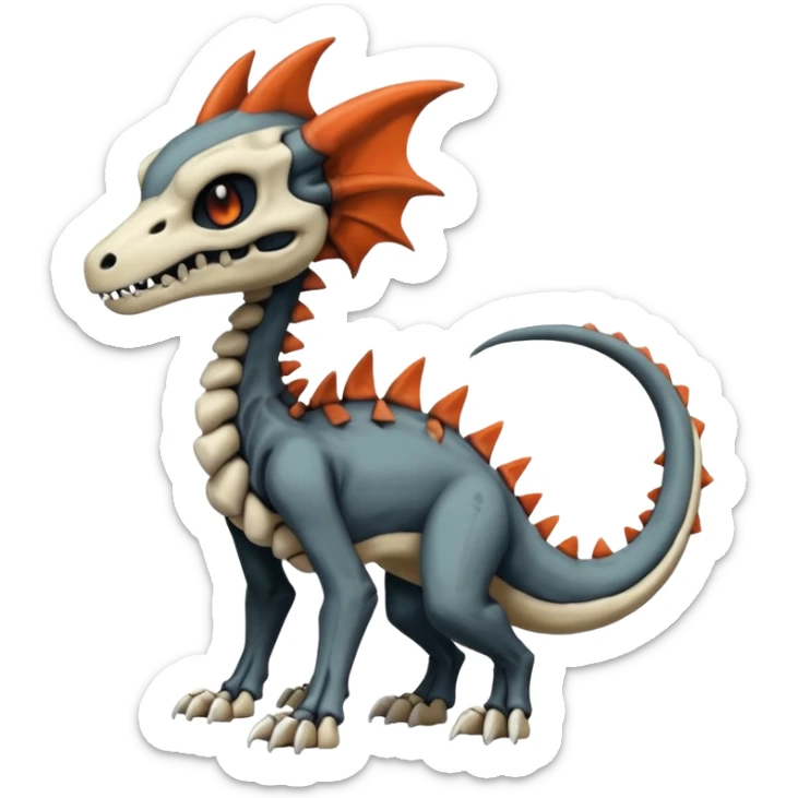 Skeletal Cubone-Salandit-Marowak-Poochyena-Litten-Fakémon-hybrid-creature (full body), 4 legs sticker