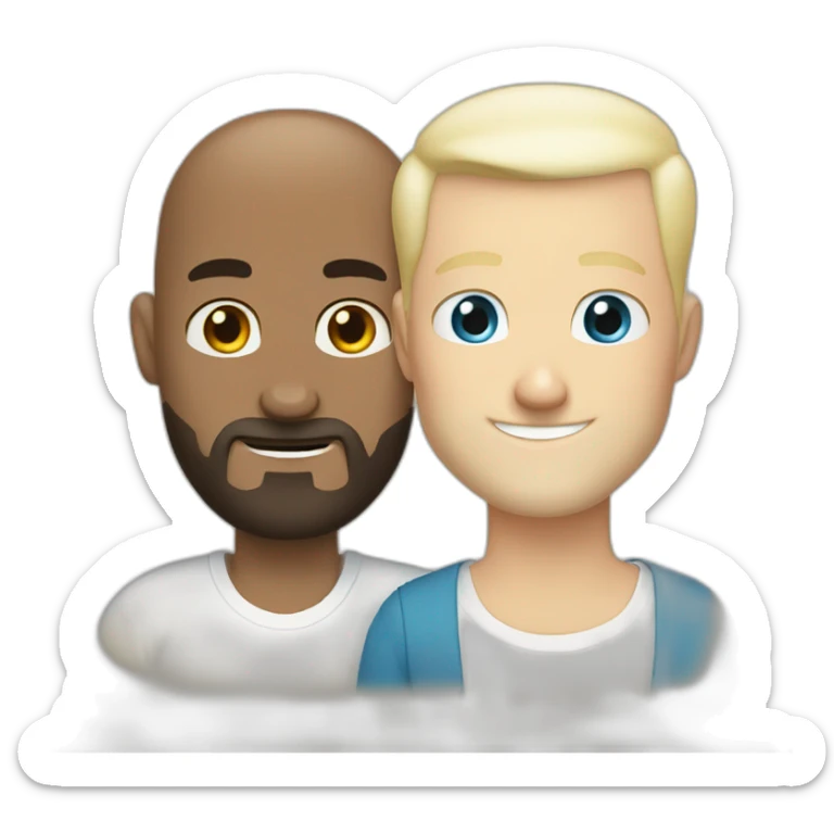 Tall Hungarian 50s blond blue eyes bald bearded man hugs African bald  bearded 50s man sticker