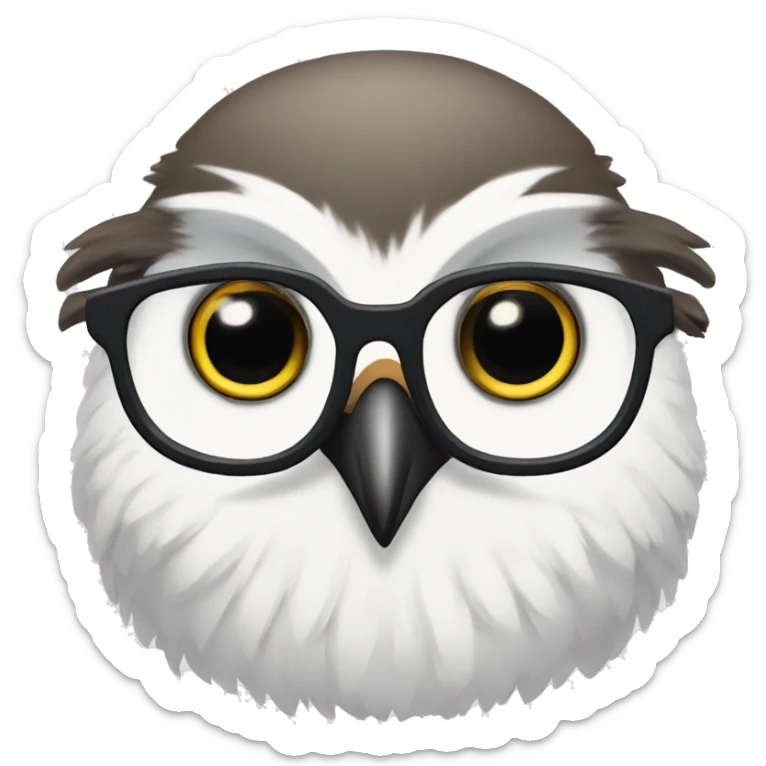 please generate an emoji of an Arctic owl nerd with very big glasses and looking innocent sticker