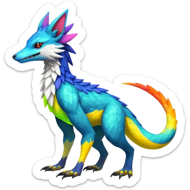 Colorful Fruity Neon Warm-colored Exotic Vernid-Sergal-Trico-Silvally-Nargacuga-fusion-hybrid-animal-creature, full body sticker