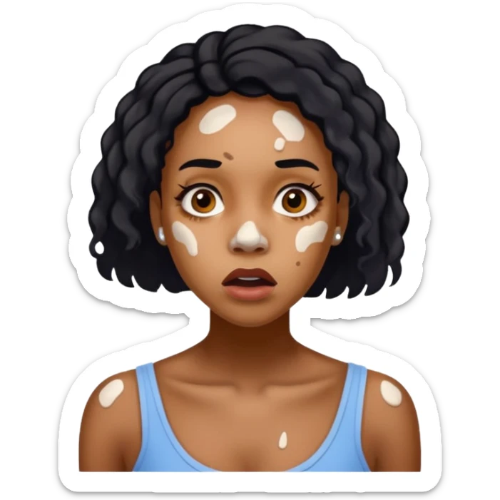 Emoji of a very shocked black female with vitiligo (alot of vitiligo patches) sticker