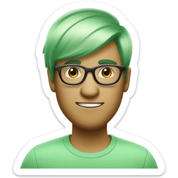 light pastel green person with green slick backed hair and glasses with a marking on his noc sticker