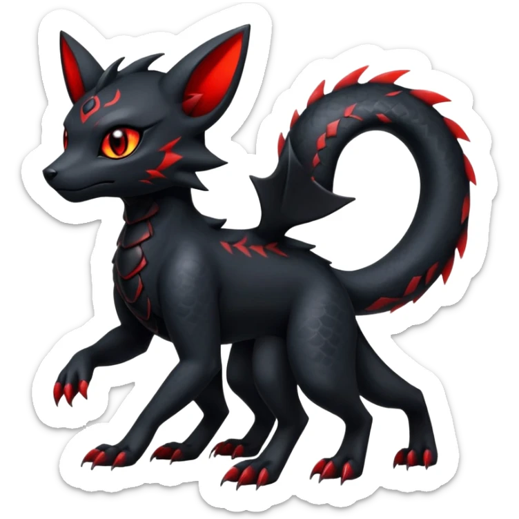Shiny Dark Cute Majestic Sophisticated Modern Gothic Gloomy Futuristic Scaly Cyber-Salandit-Umbreon-Litten-Hybrid (Full body) sticker