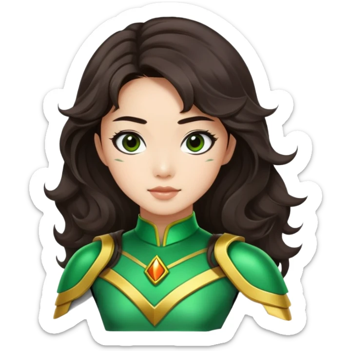 green Power Ranger Asian girl with dark brown wavy hair sticker