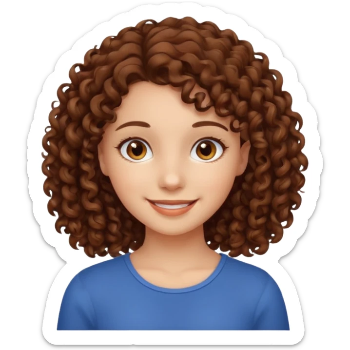 chica con piel blanca sonriendo, ojos marrones y pelo marrón con rulos sticker