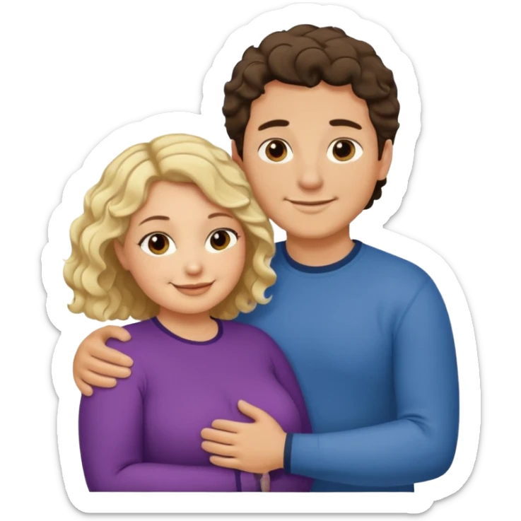 flirty couple hugging. The man short dark brown hair. The woman is chubby and has shoulder-length blond curls sticker