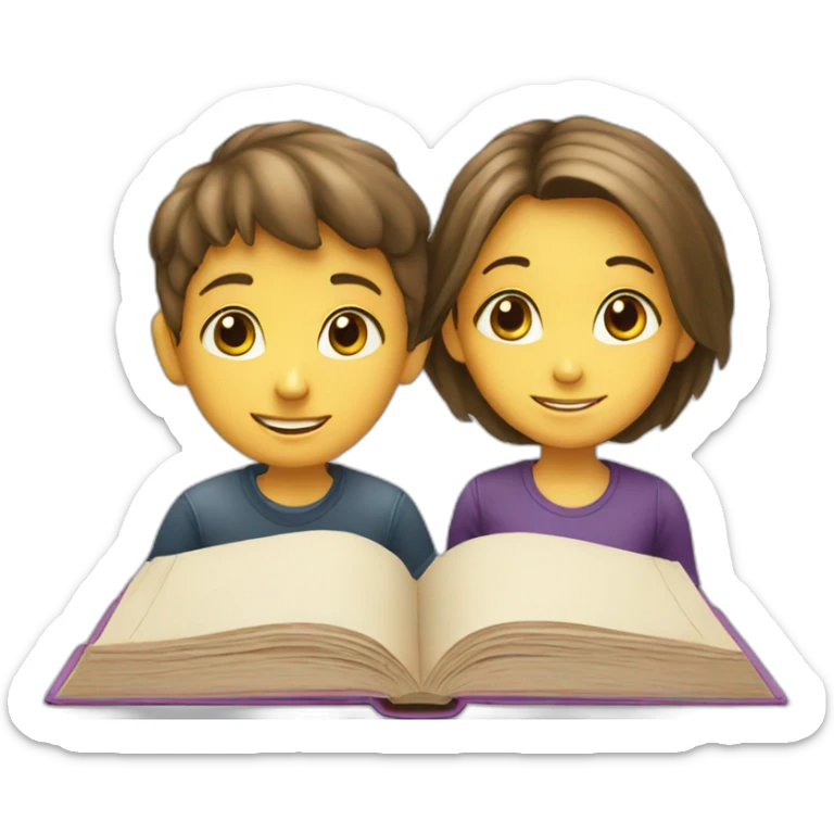 boy and girl of seven years old with an English textbook sticker