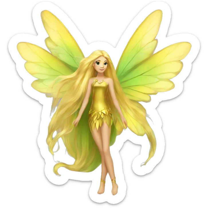 Beautiful, fairy, gold, yellow, green, long hair, big wings sticker