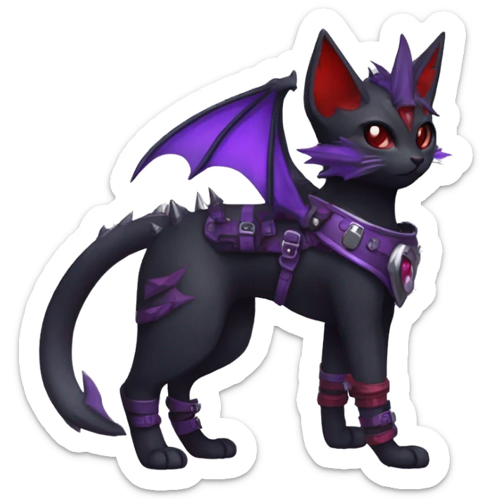 cool cute pretty black punk red Purple ethereal fantasy nargacuga-bat-cat-Fakemon spiked collar harness full body sticker