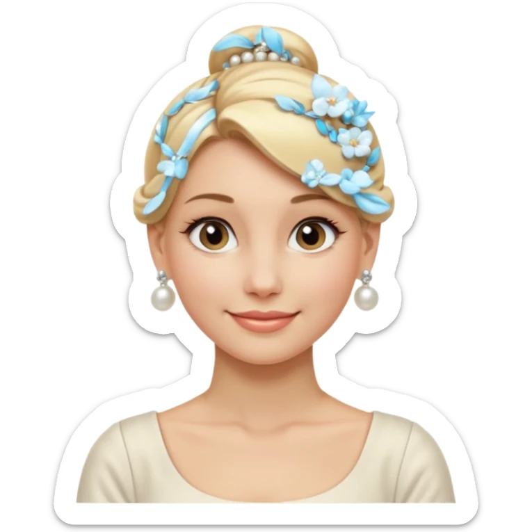 Blonde Women with Bun, Elegant Lady – blonde hair in neat low bun, pearl earrings, gentle smile., half body sticker