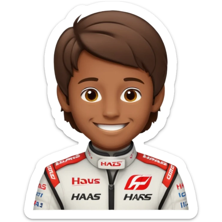 The Formula 1 Driver Oliver Bearman (brown volume hair)in Haas F1 Suit sticker