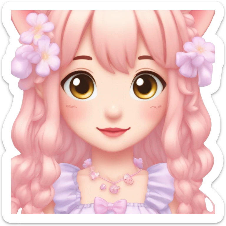 Shiny Blushing Cute Kawaii Beautiful Pastel Lolita Anime Catgirl Trending Style Cottagecore Pastelcore  sticker